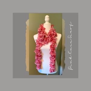 Pink Knit Ruffle Scarf